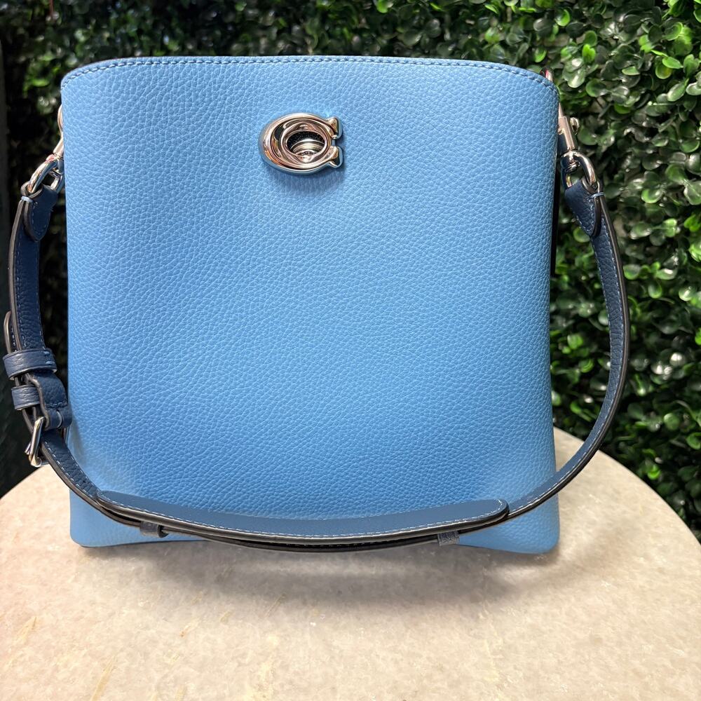 Coach Willow Bucket Bag Baby Blue pebbled leather crossbody shoulder strap bag